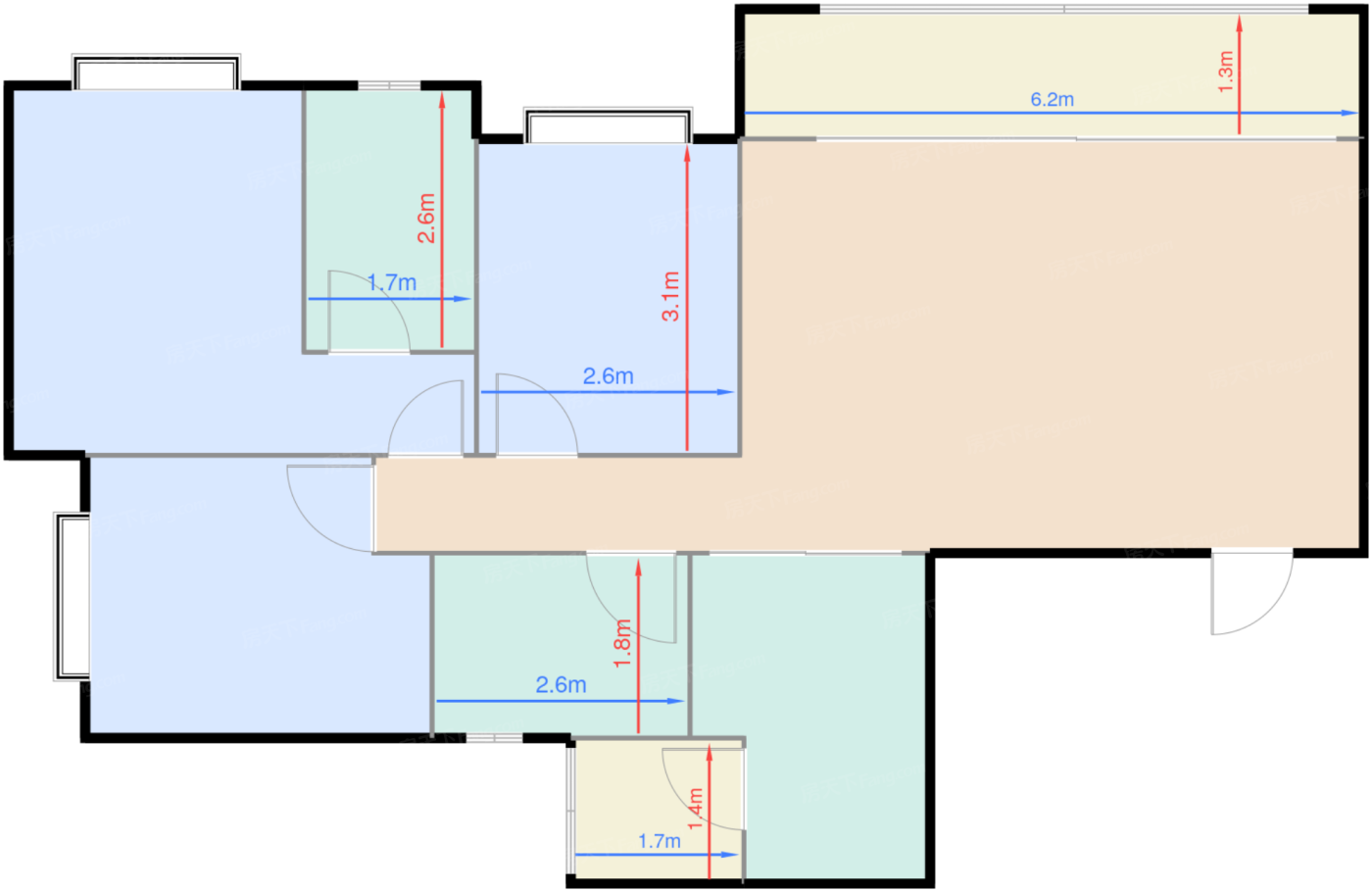 洋楼B1户型 3室2厅2卫 53-64万 建筑约99㎡